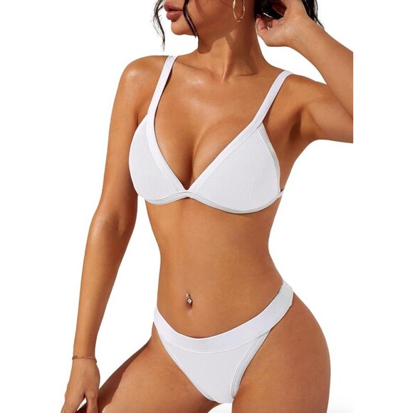 Swimall Triangle Bikini Set Brazilian Sporty Two Piece Swimsuit white XLARGE - Picture 3 of 16